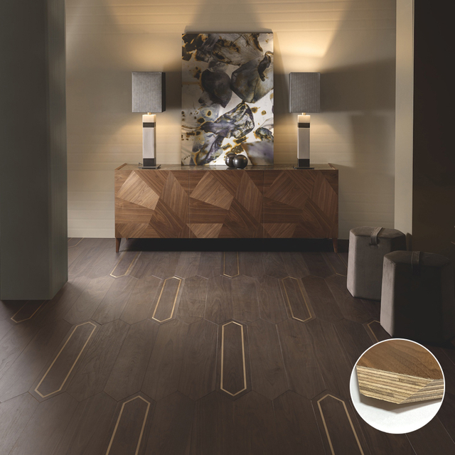 Entrance Lobby Of Hotel High-End Art Engineered Wood Flooring Indoor Use Art Parquet Flooring With Copper Inlay