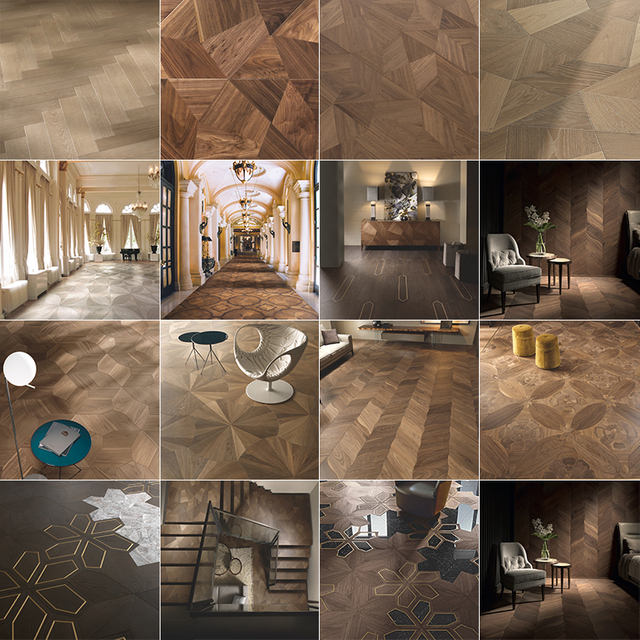 Entrance Lobby Of Hotel High-End Art Engineered Wood Flooring Indoor Use Art Parquet Flooring With Copper Inlay